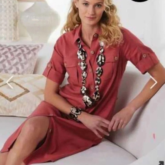 Soft Surroundings Dresses & Skirts - Soft Surroundings Fontana Linen Blend Belted Button Up Midi Dress Size Medium